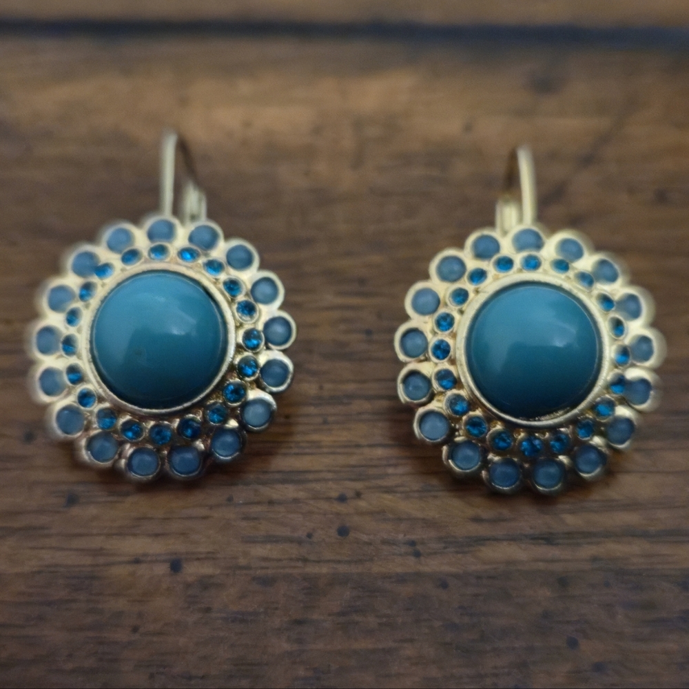 Banana Republic Gold And Turquoise Blue Drop Earrings - Picture 4 of 11